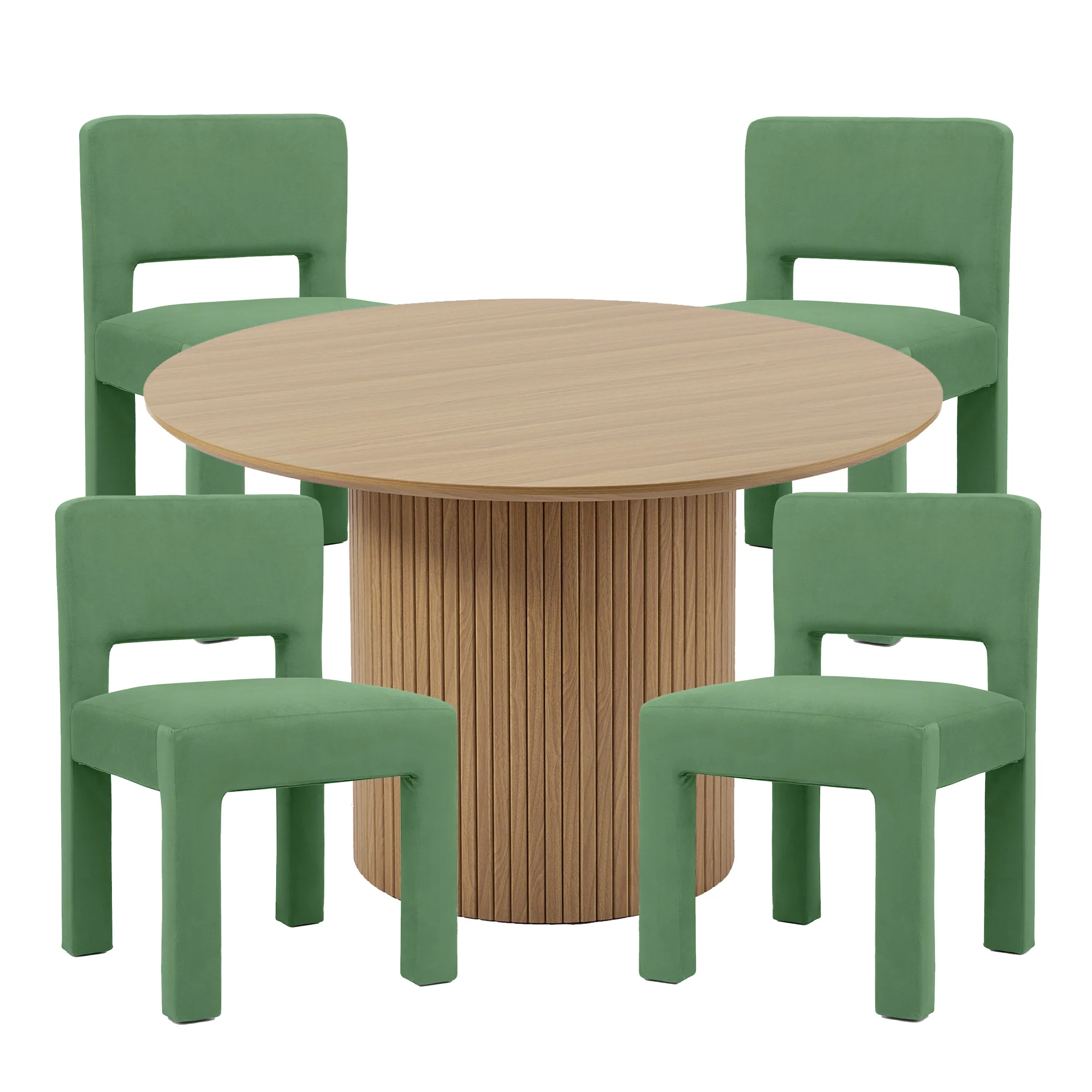 Cove Dining Table Oak and Claude Set of 4 Dining Chairs Green Set