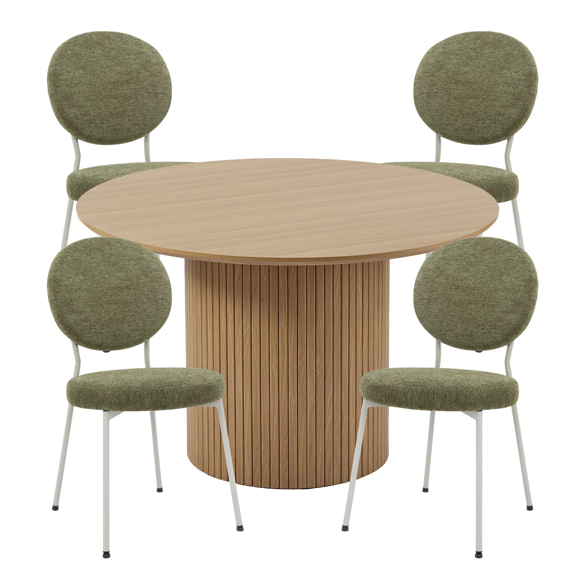 Cove Dining Table Oak and Dora Set of 4 Dining Chairs Green Set