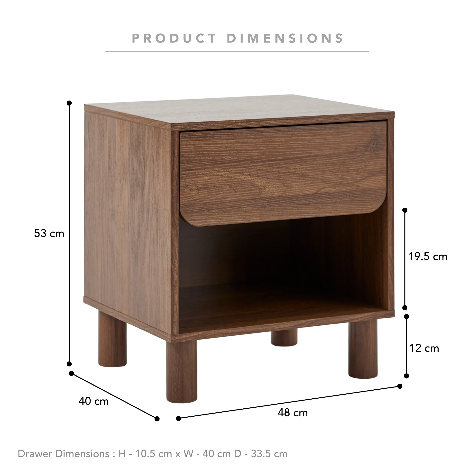 Davis Bedside Table Walnut - Image 3