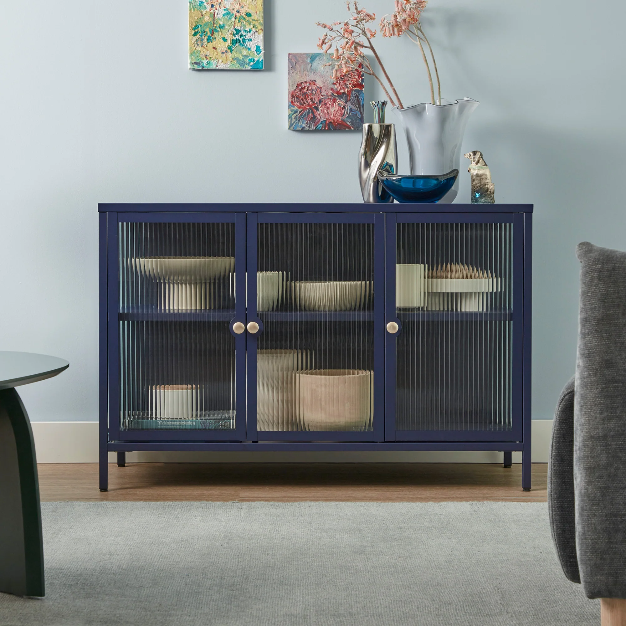 Ella 3 Door Modern Metal Buffet Navy - Image 8