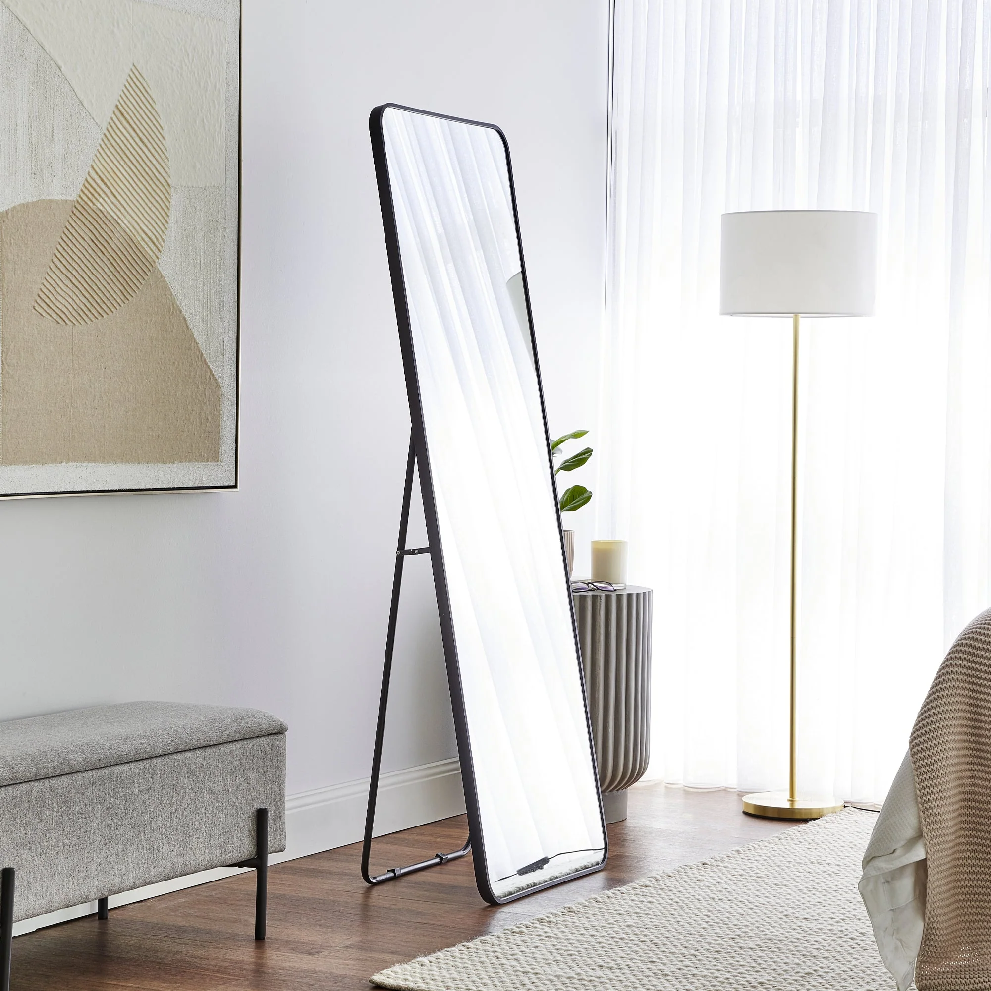 Elle 165cm Rectangle Standing Full Length Mirror Black - Image 4