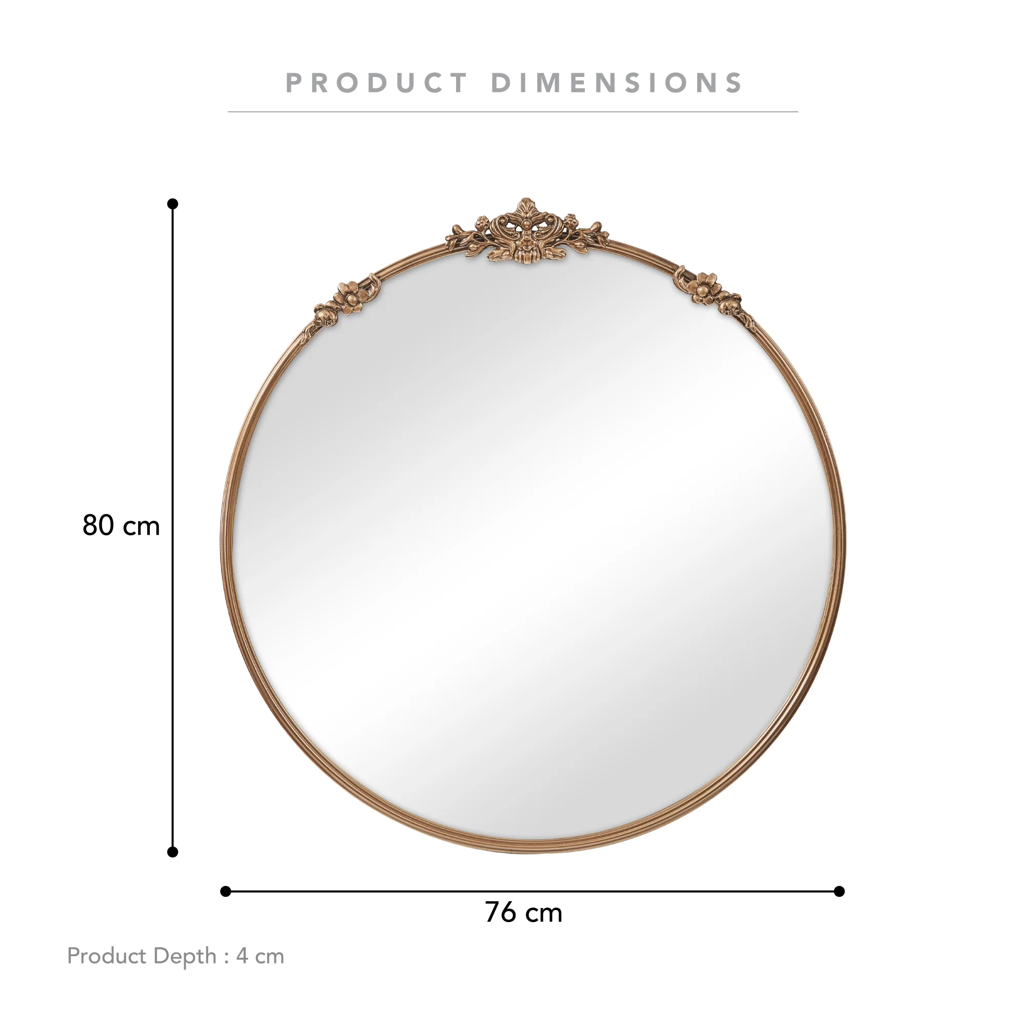 Florence 80cm Baroque Round Mirror Gold - Image 3