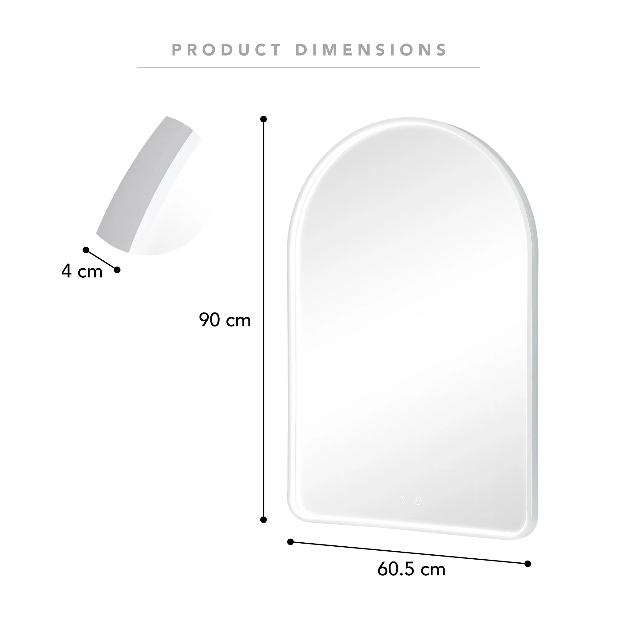 Front Illuminated 90cm LED Arch Mirror - Image 3