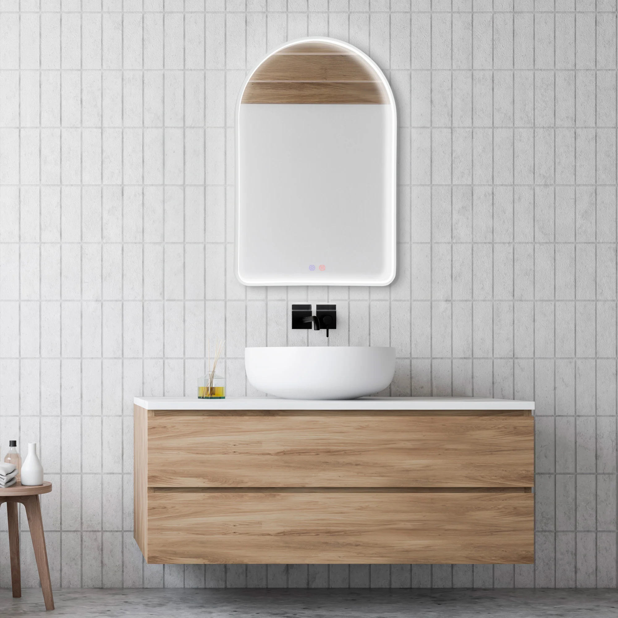 Front Illuminated 90cm LED Arch Mirror - Image 4