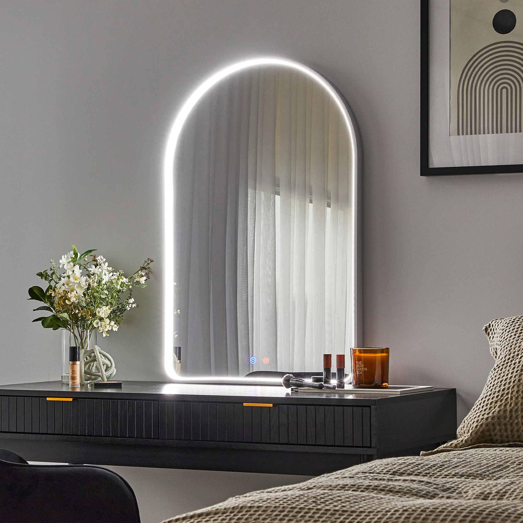 Front Illuminated 90cm LED Arch Mirror - Image 5