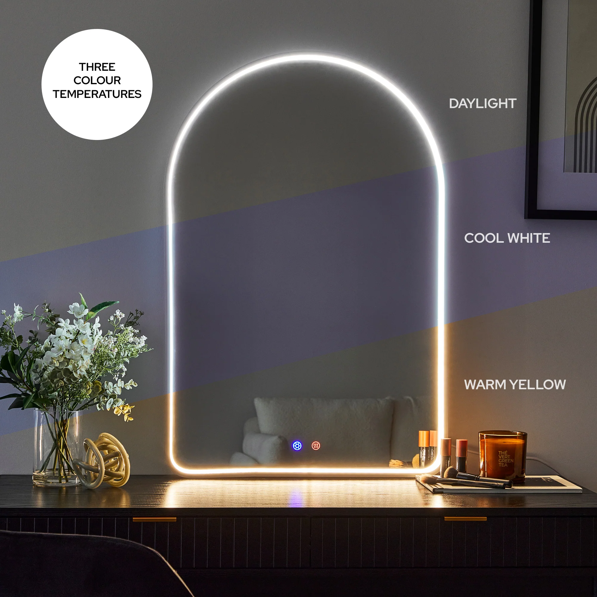 Front Illuminated 90cm LED Arch Mirror - Image 6