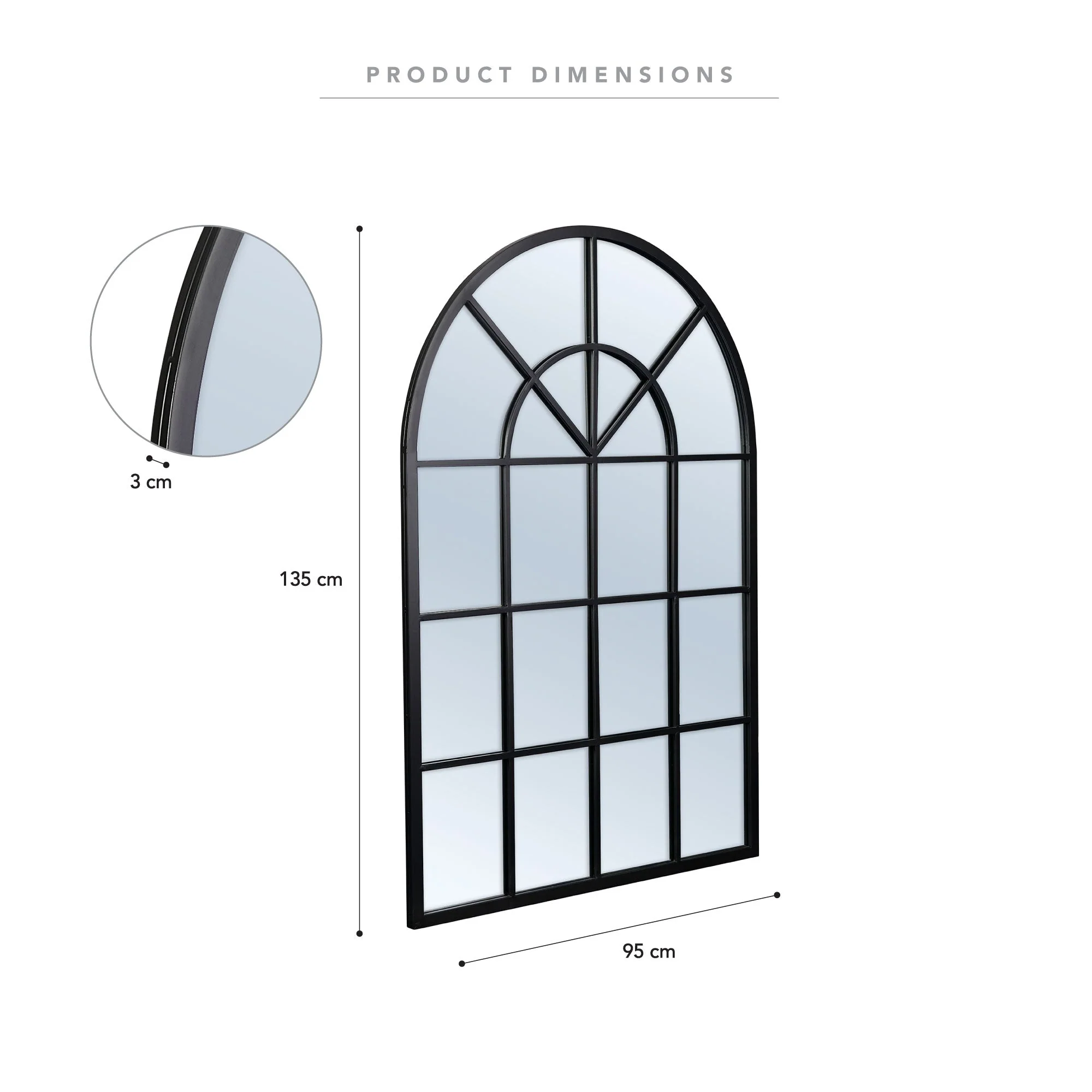 Grace 135cm Large Arch Iron Indoor Outdoor Mirror Black - Image 4