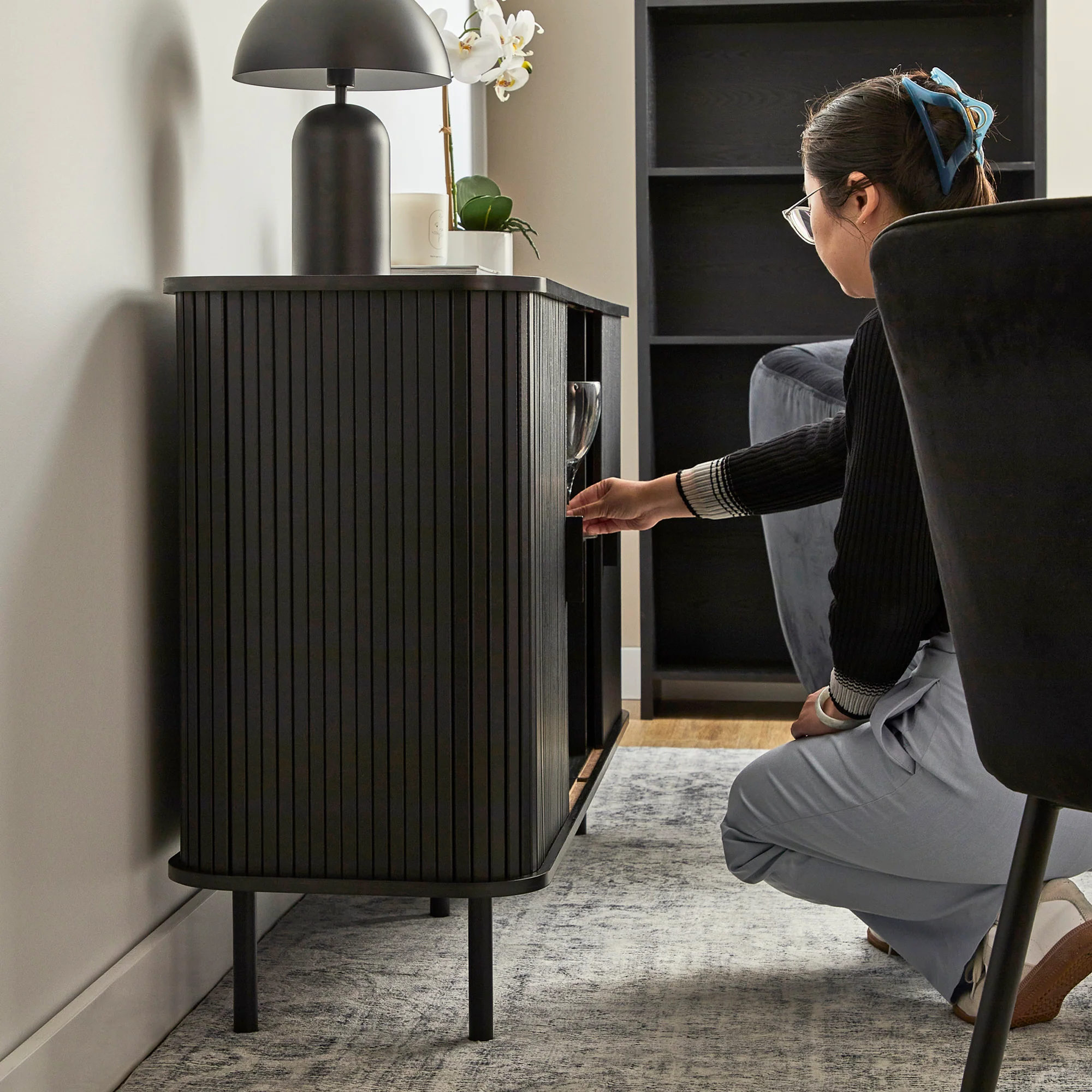 Haven Sliding Door Sideboard Black (140cm) - Image 8