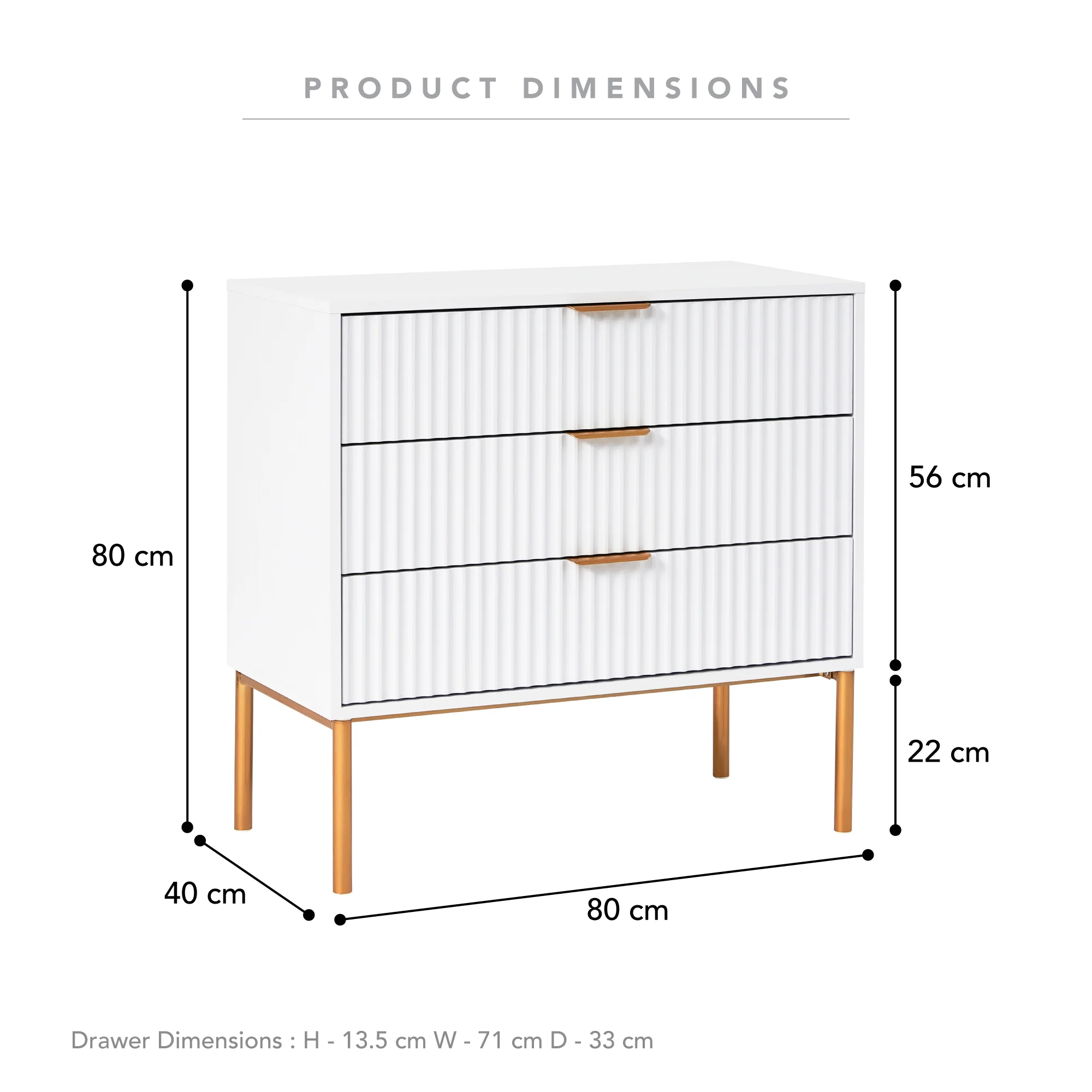Indy Chest of 3 Drawers White - Image 3