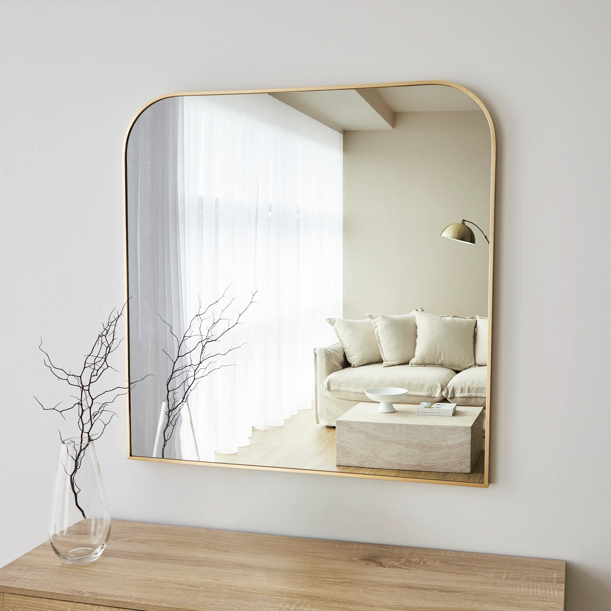 Ivy 90cm Rounded Mirror Gold - Image 4