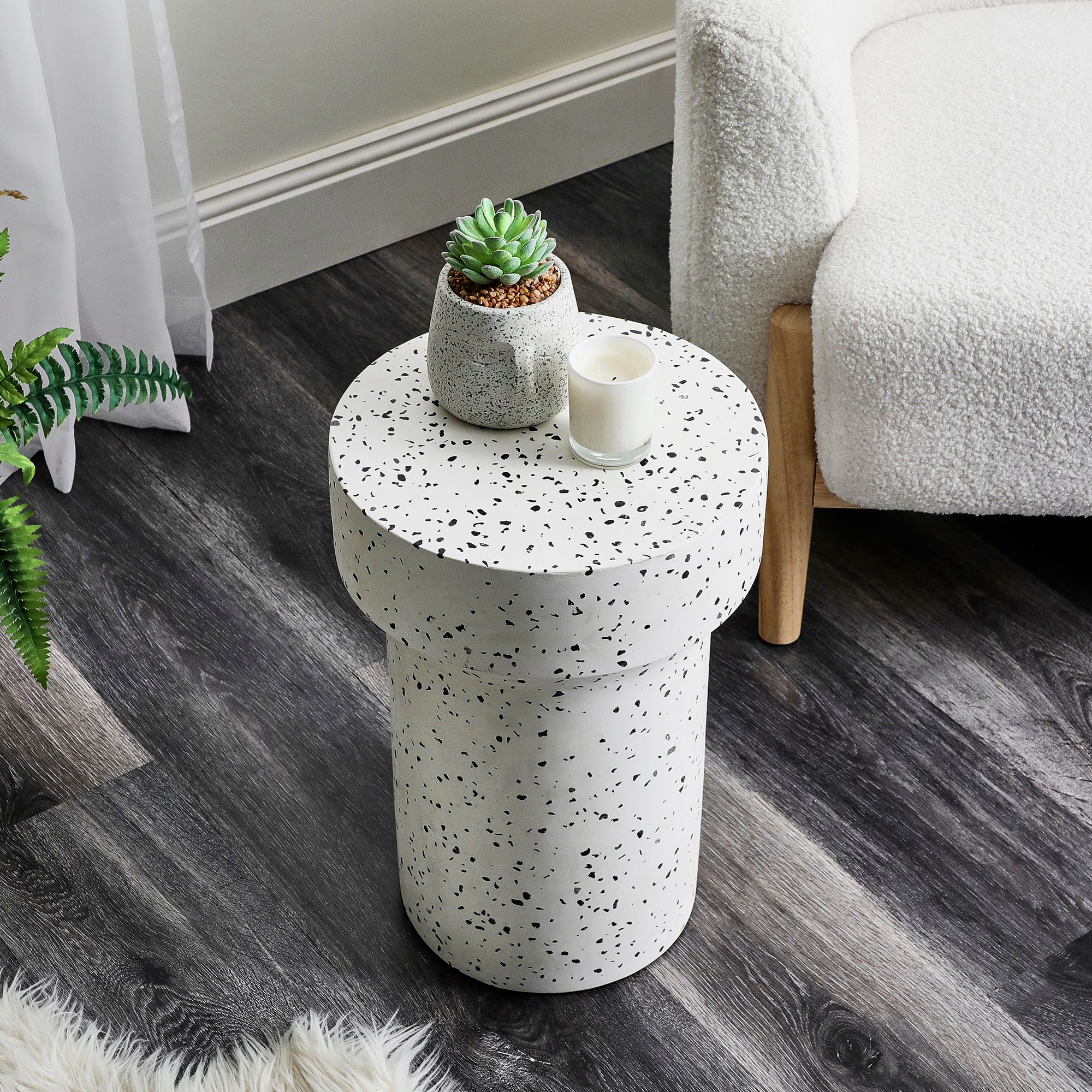 Leon Terrazzo Side Table Stool Speckle White - Image 4
