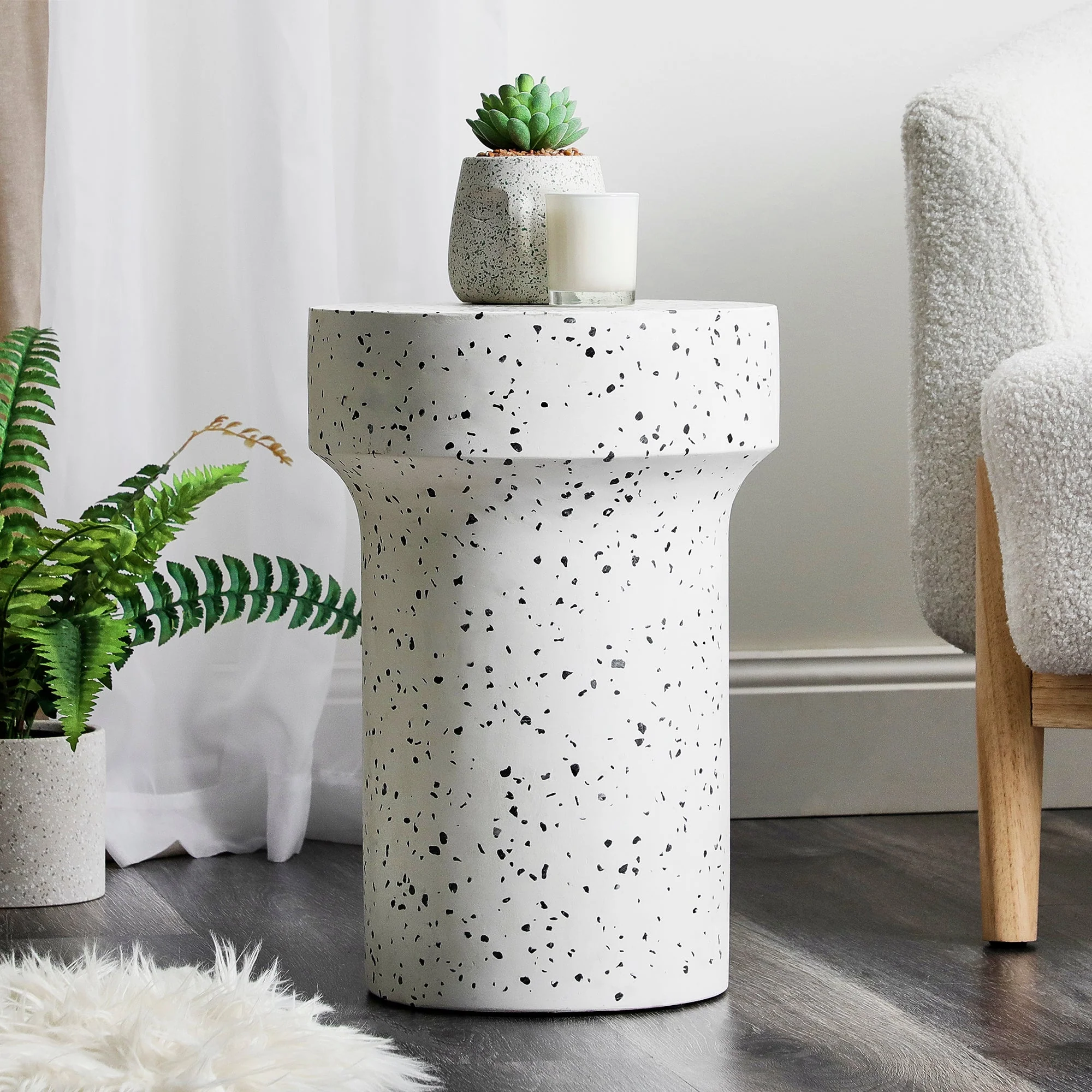 Leon Terrazzo Side Table Stool Speckle White - Image 5
