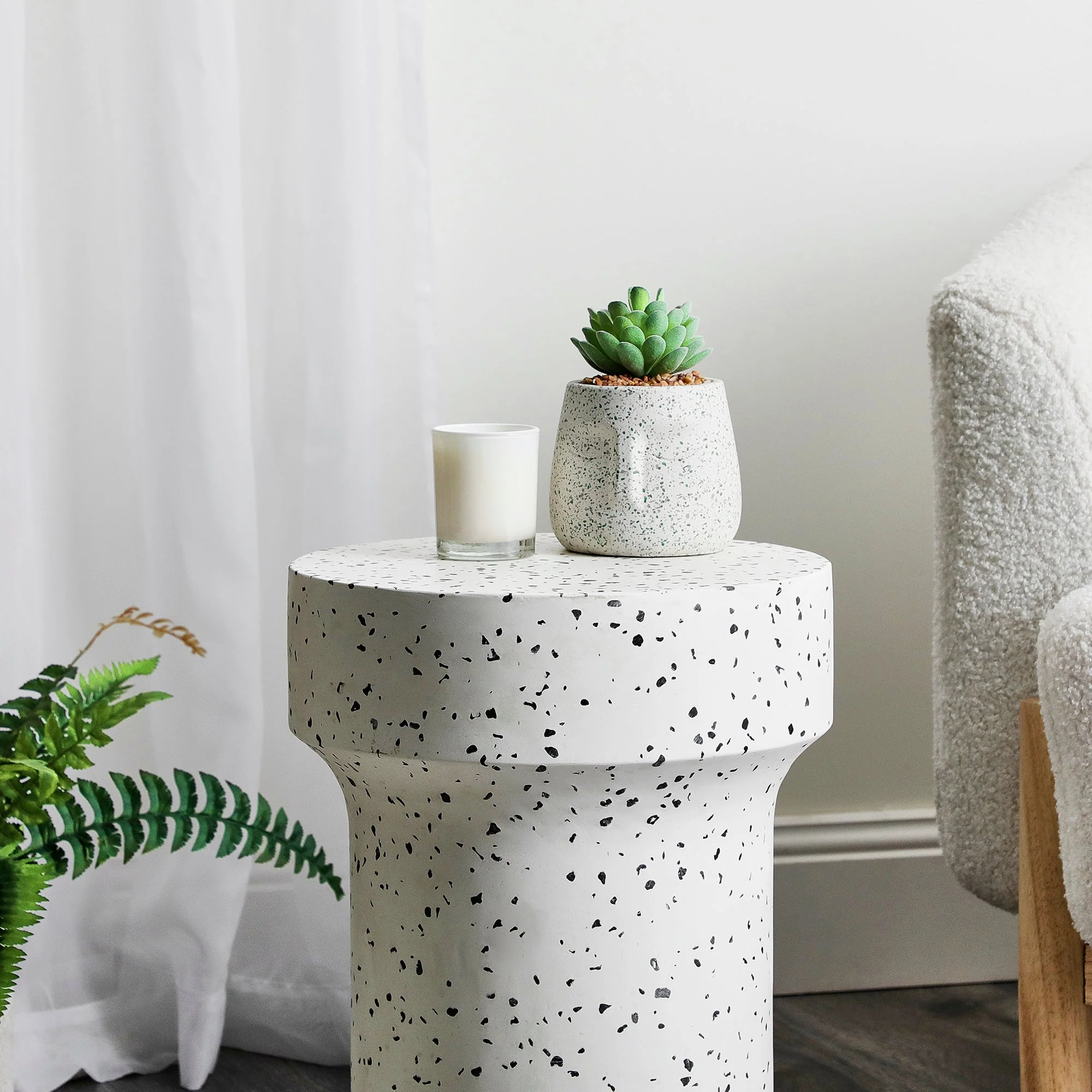 Leon Terrazzo Side Table Stool Speckle White - Image 6