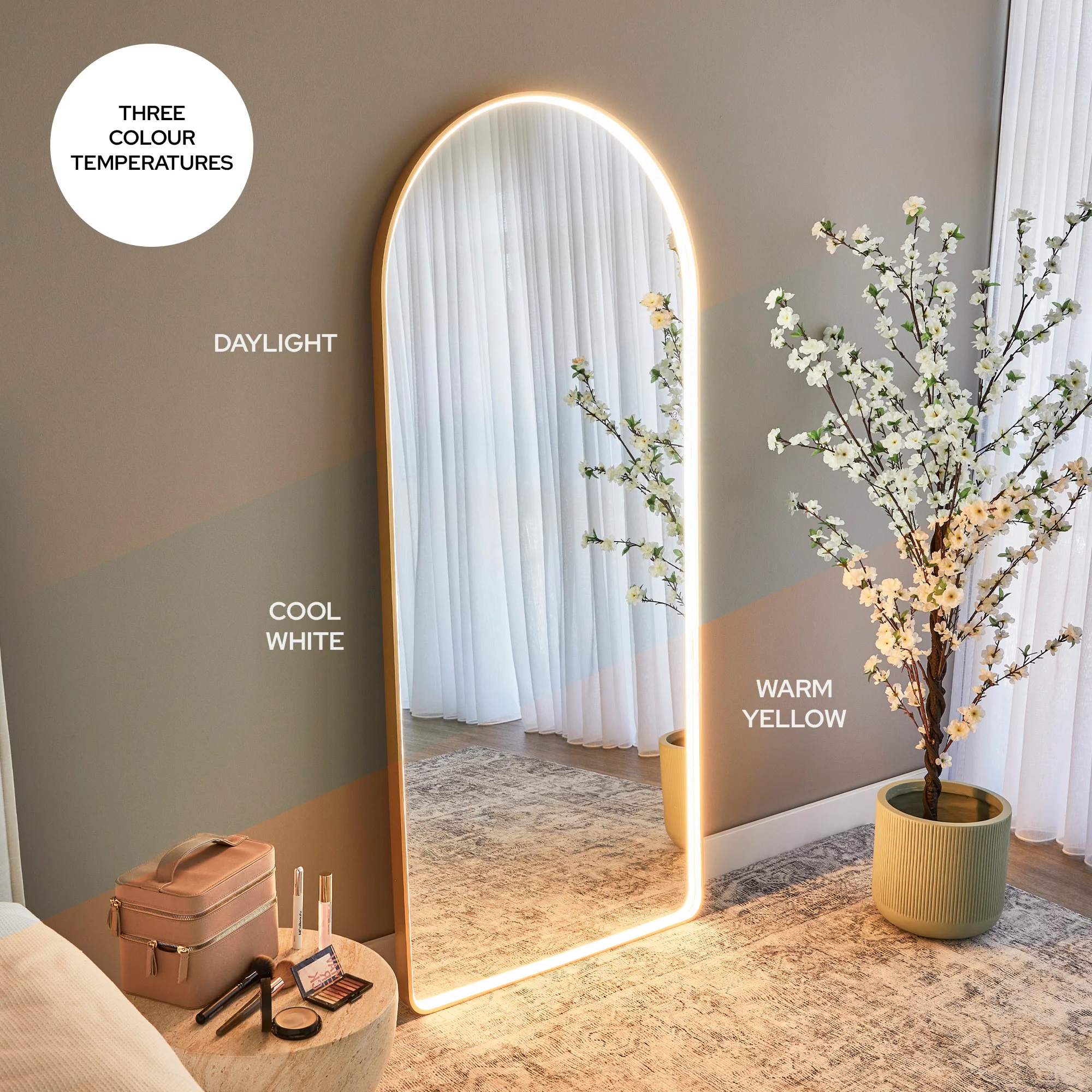 Luna 180cm Arch Front Illuminated Mirror Gold - Image 12