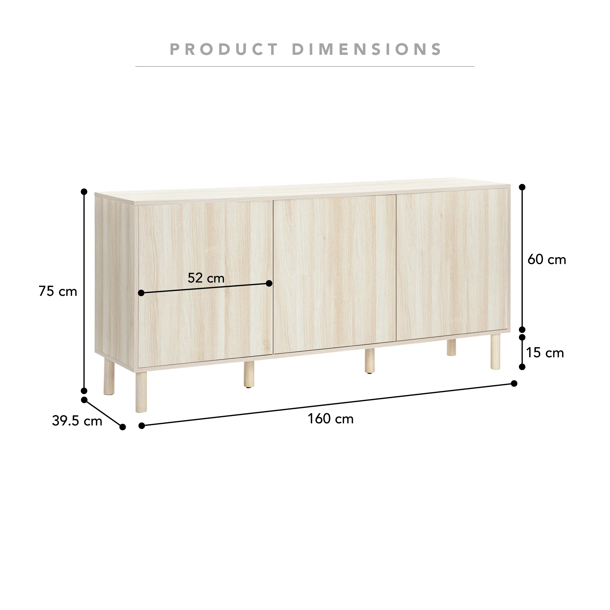 Norquay Sideboard Light Oak (160cm) - Image 3
