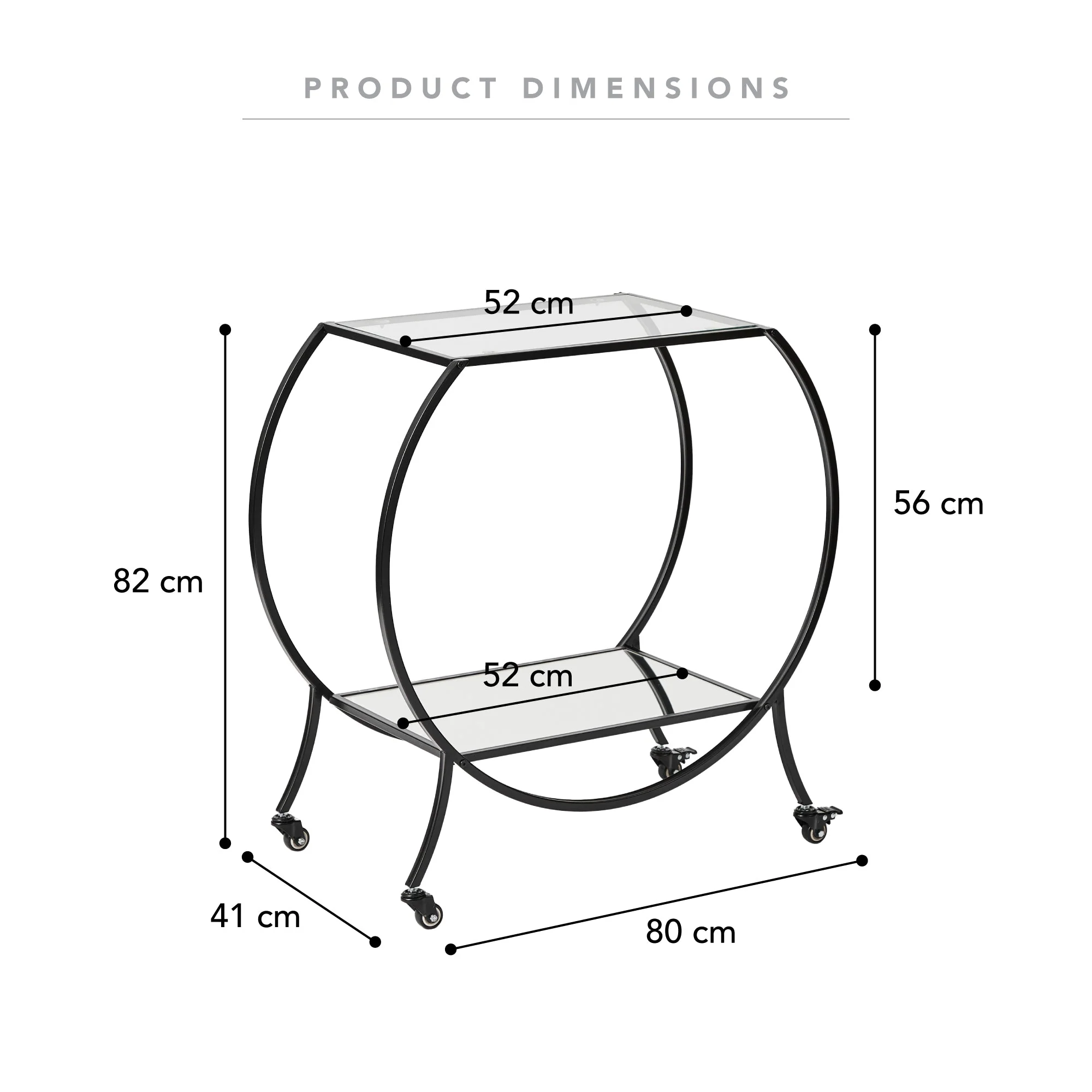 Oliver 86cm Steel Arch Bar Cart Black - Image 3