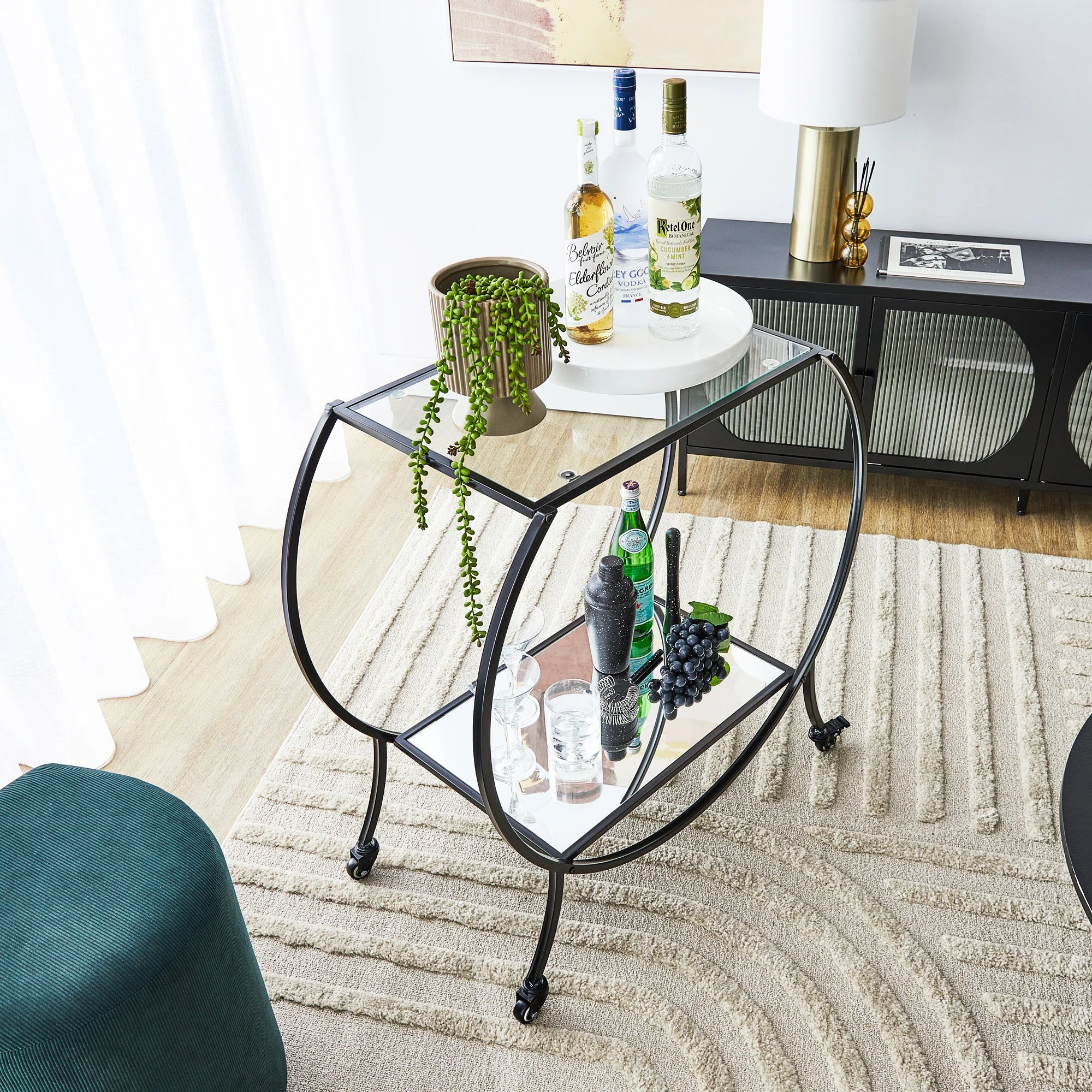 Oliver 86cm Steel Arch Bar Cart Black - Image 5