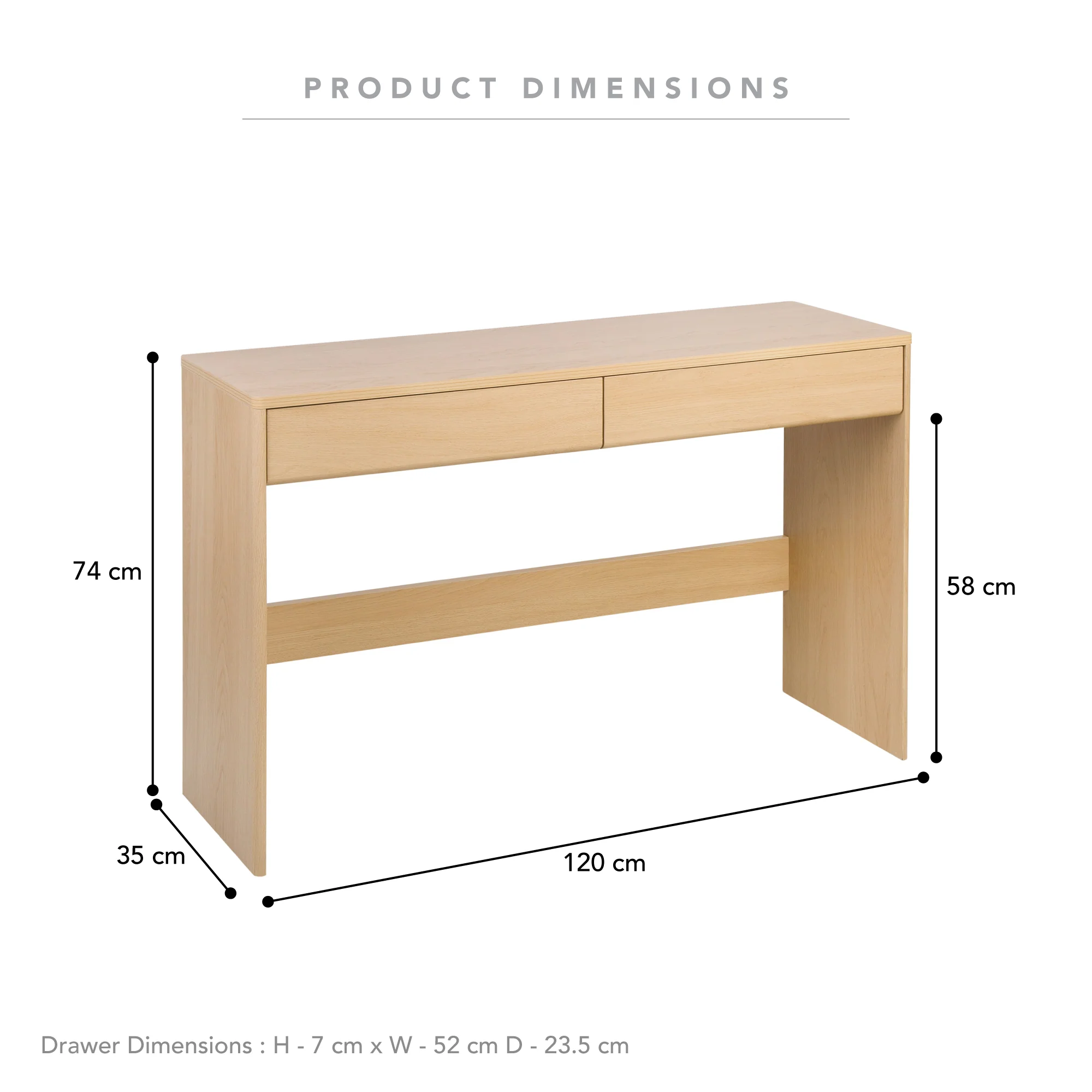 Oxford Console Table Oak (120cm) - Image 3