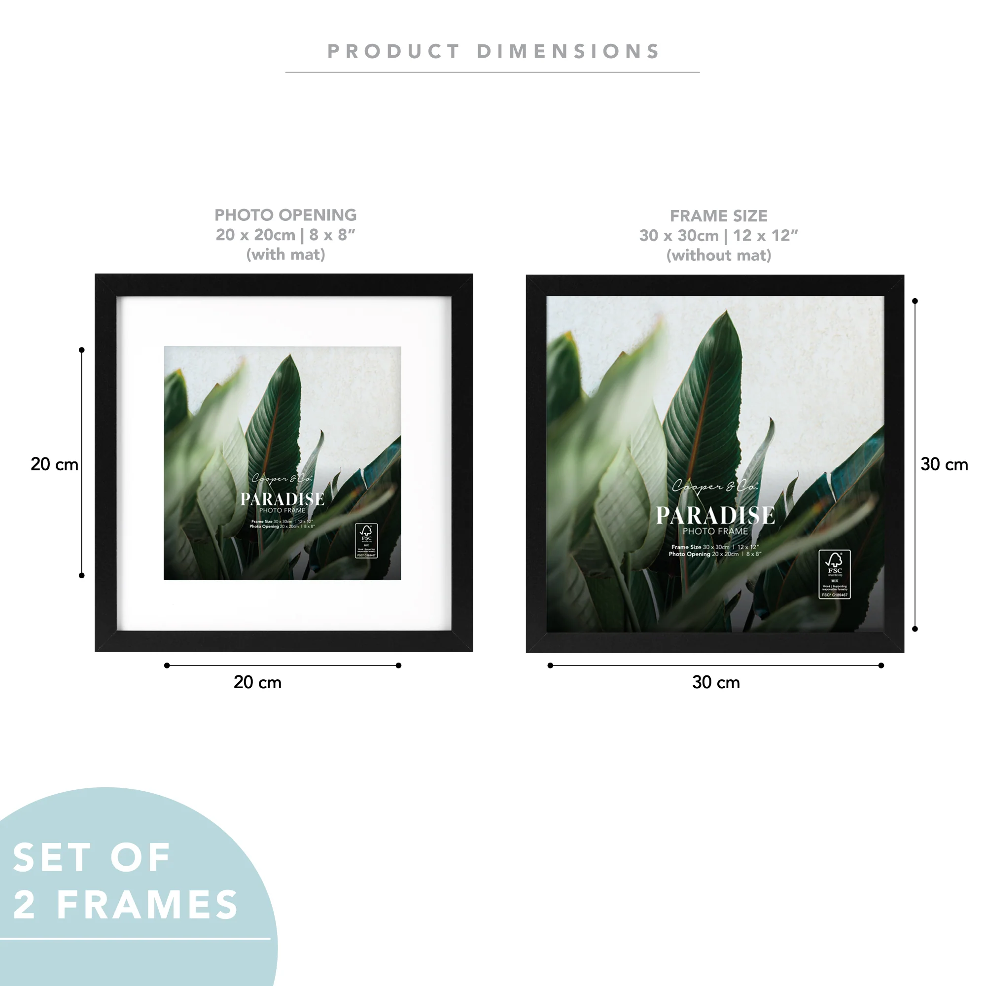 Set Of 2 30x30cm Mat to 20x20cm Premium Paradise Wooden Photo Frame - Image 3