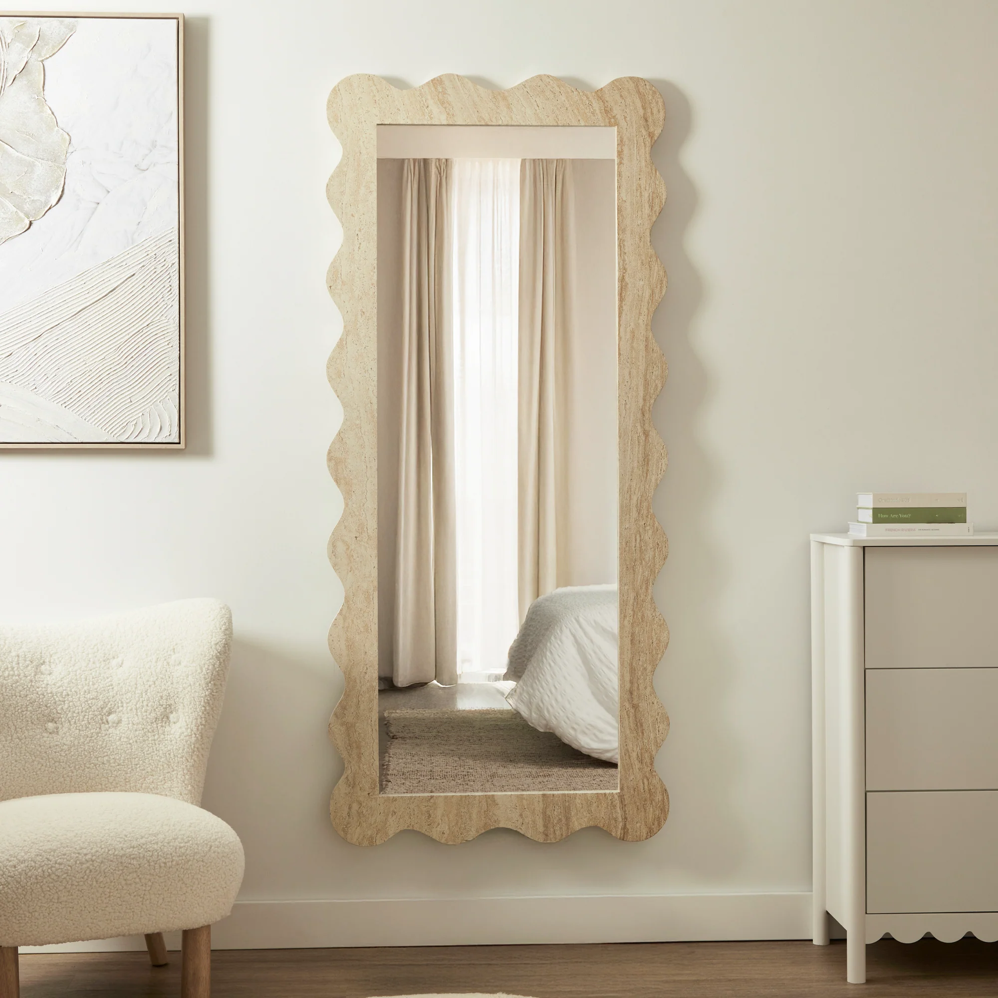 Sienna 180cm Wave Mirror Travertine Look - Image 5