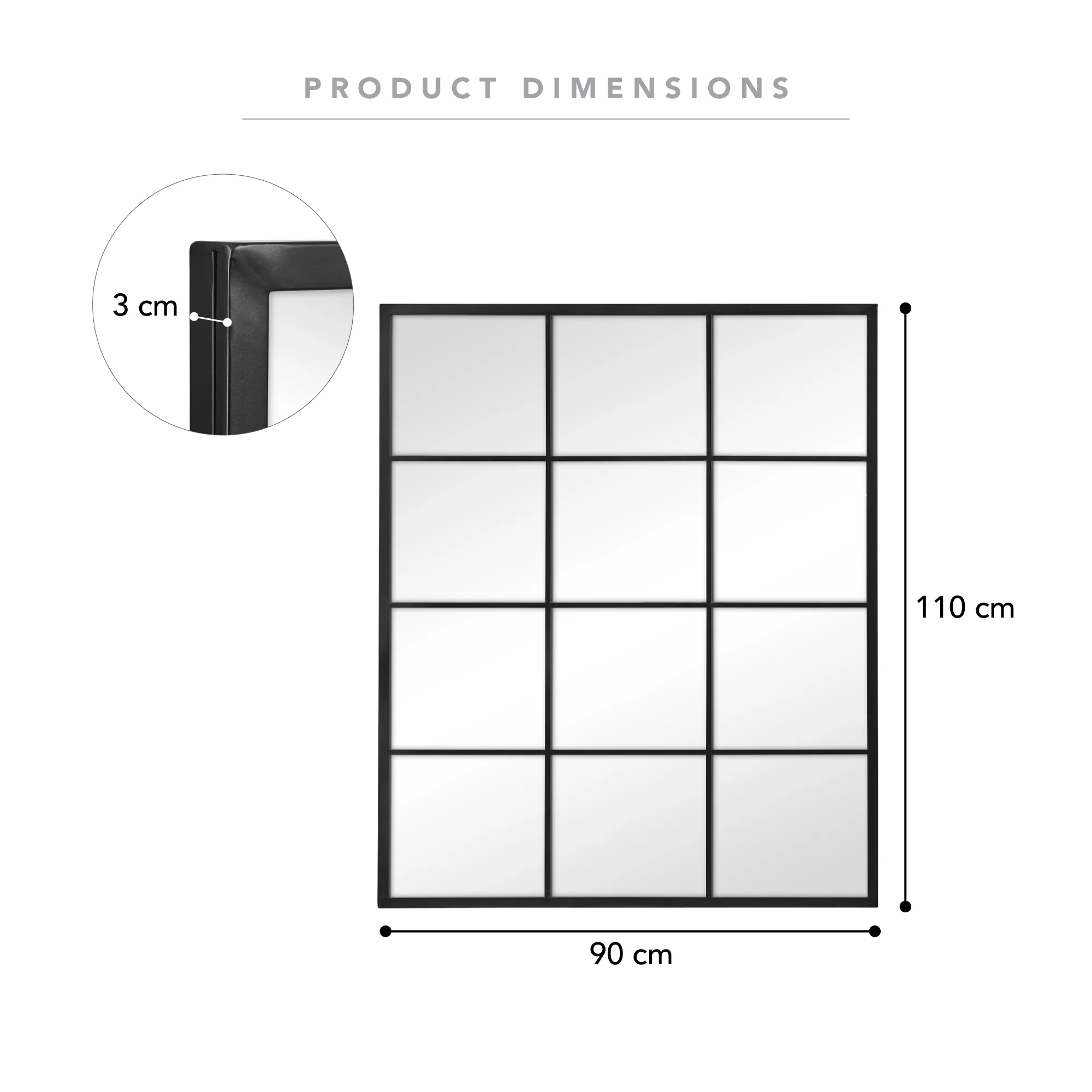 Sophia 110cm Rectangle Mirror Black - Image 3