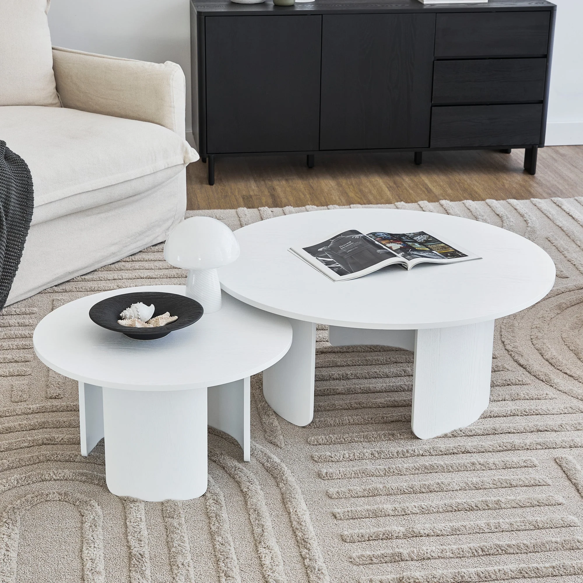 Taupo Coffee Tables Set of 2 Curved Legs White