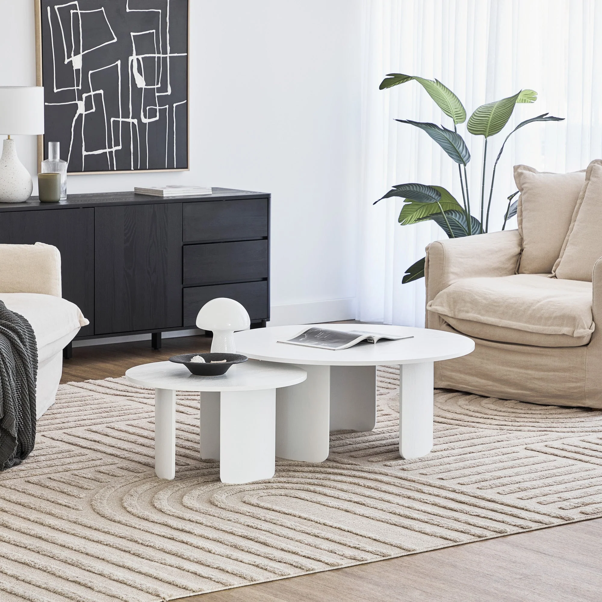 Taupo Coffee Tables Set of 2 Curved Legs White - Image 3