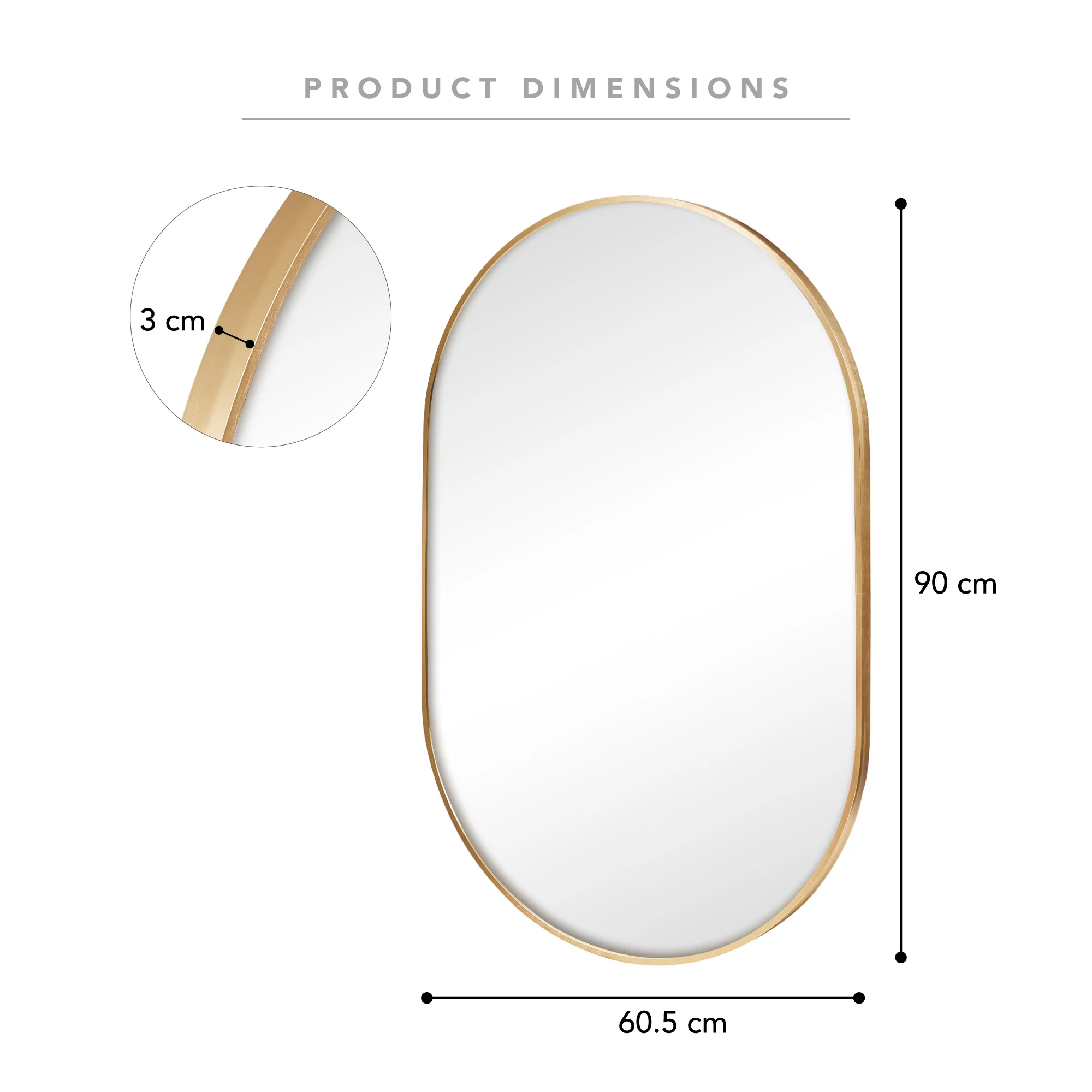 Zoe 90cm Oval Mirror Gold (Set of 2) - Image 3
